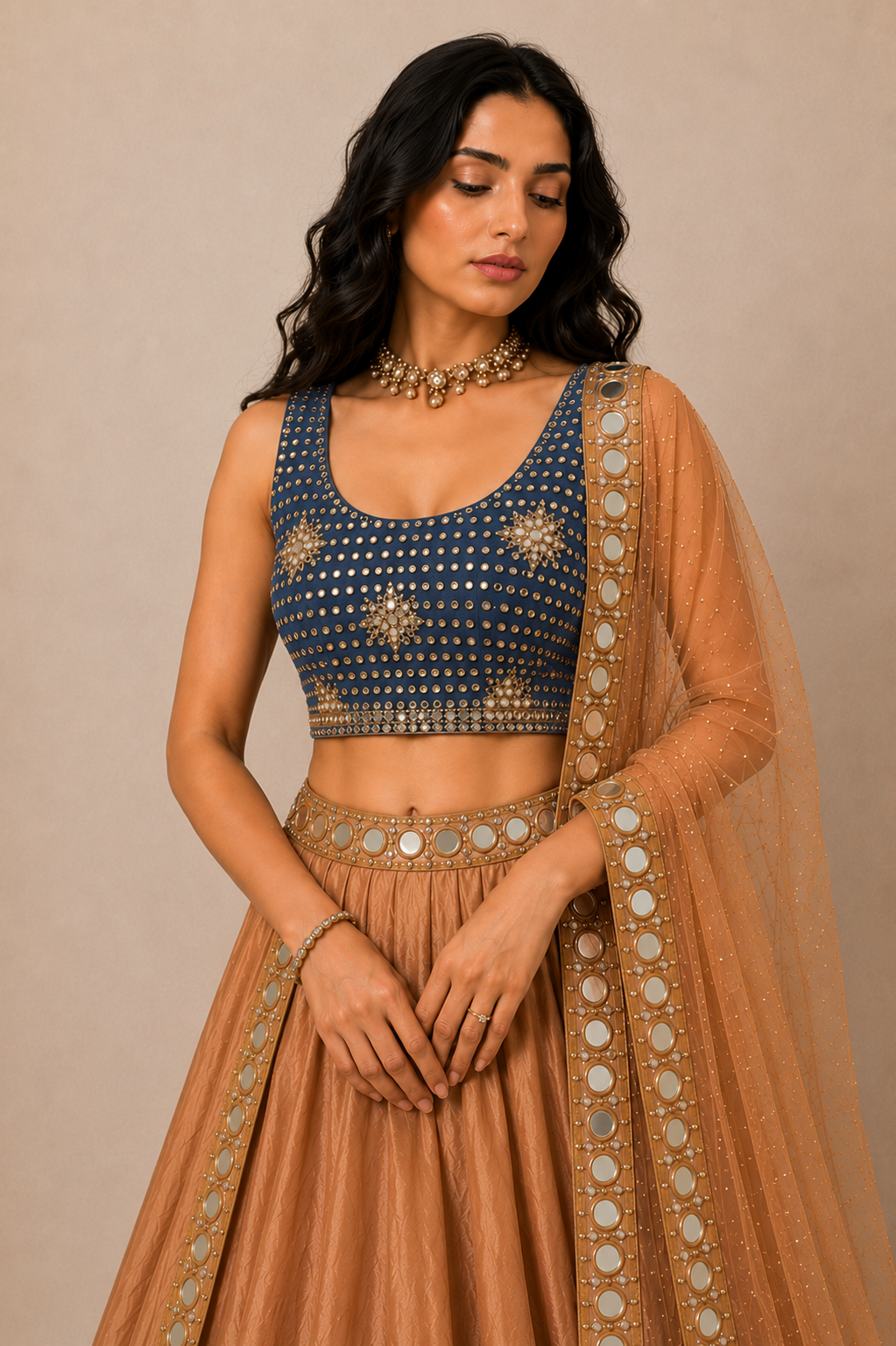 Copper Sequins Mirror Lehenga
